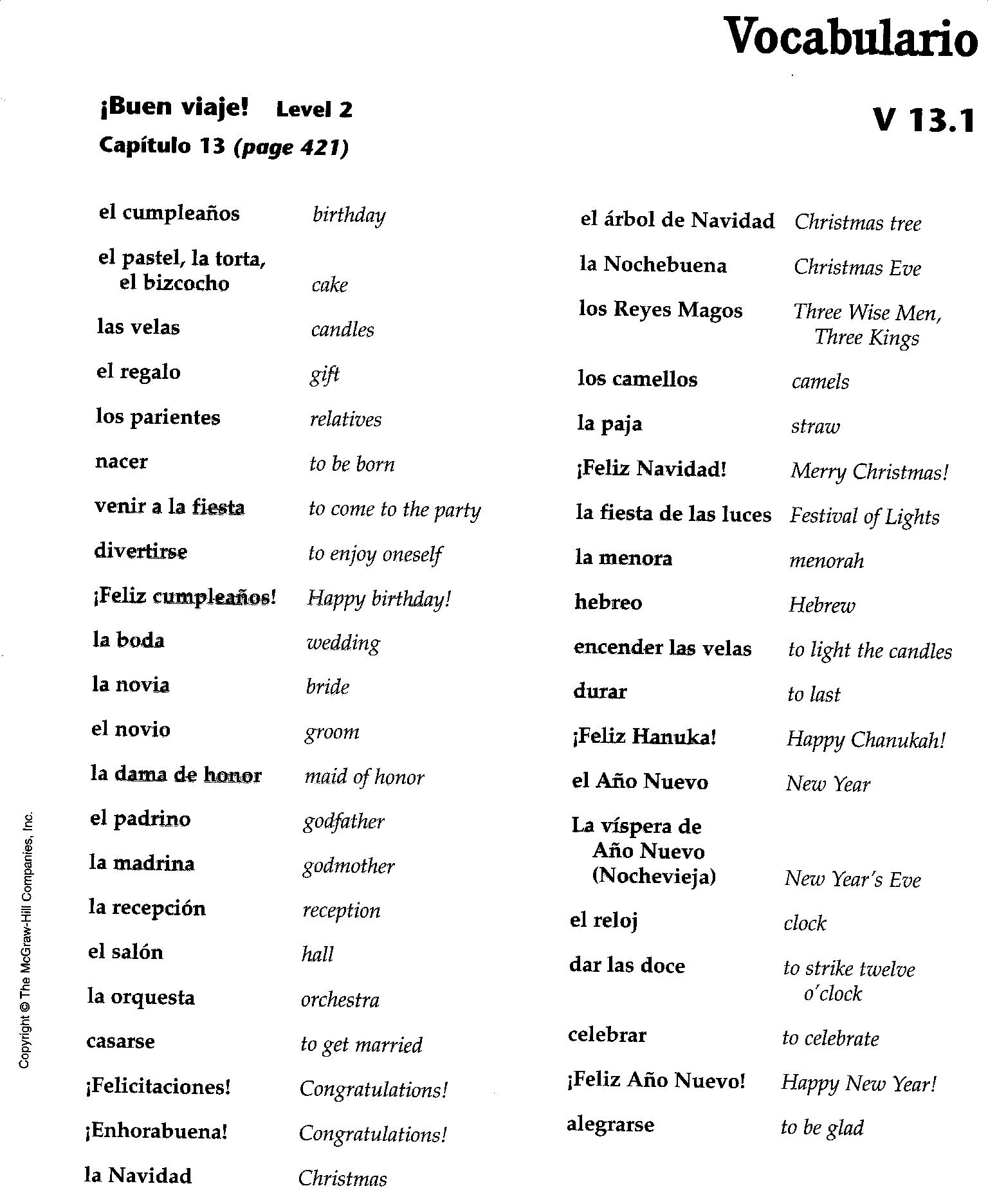 En espanol 2 vocab list