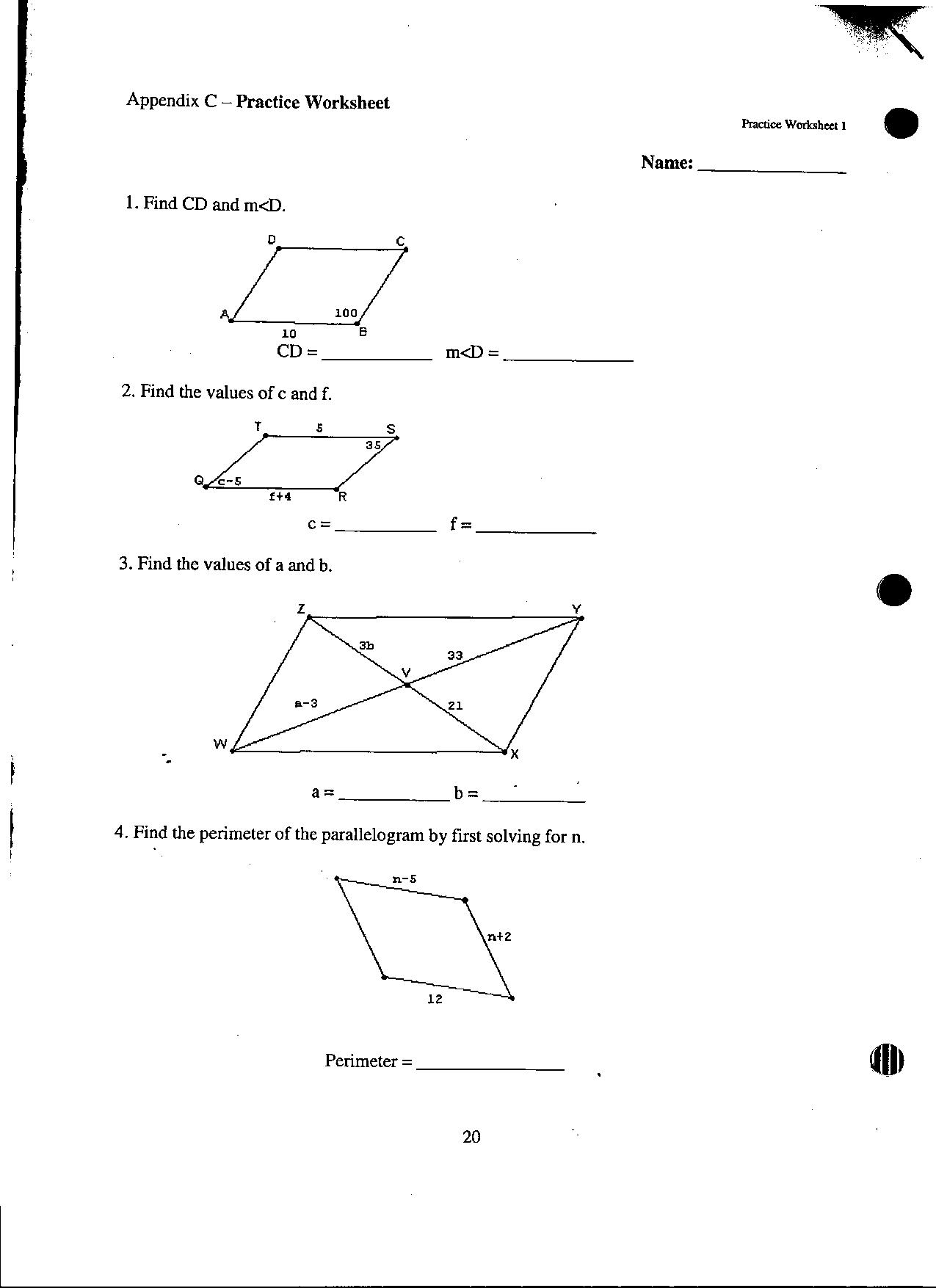 Worksheet Properties Of Parallelograms Worksheet Grass Fedjp