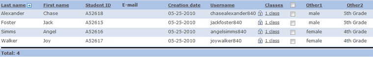 Student list other columns screenshot